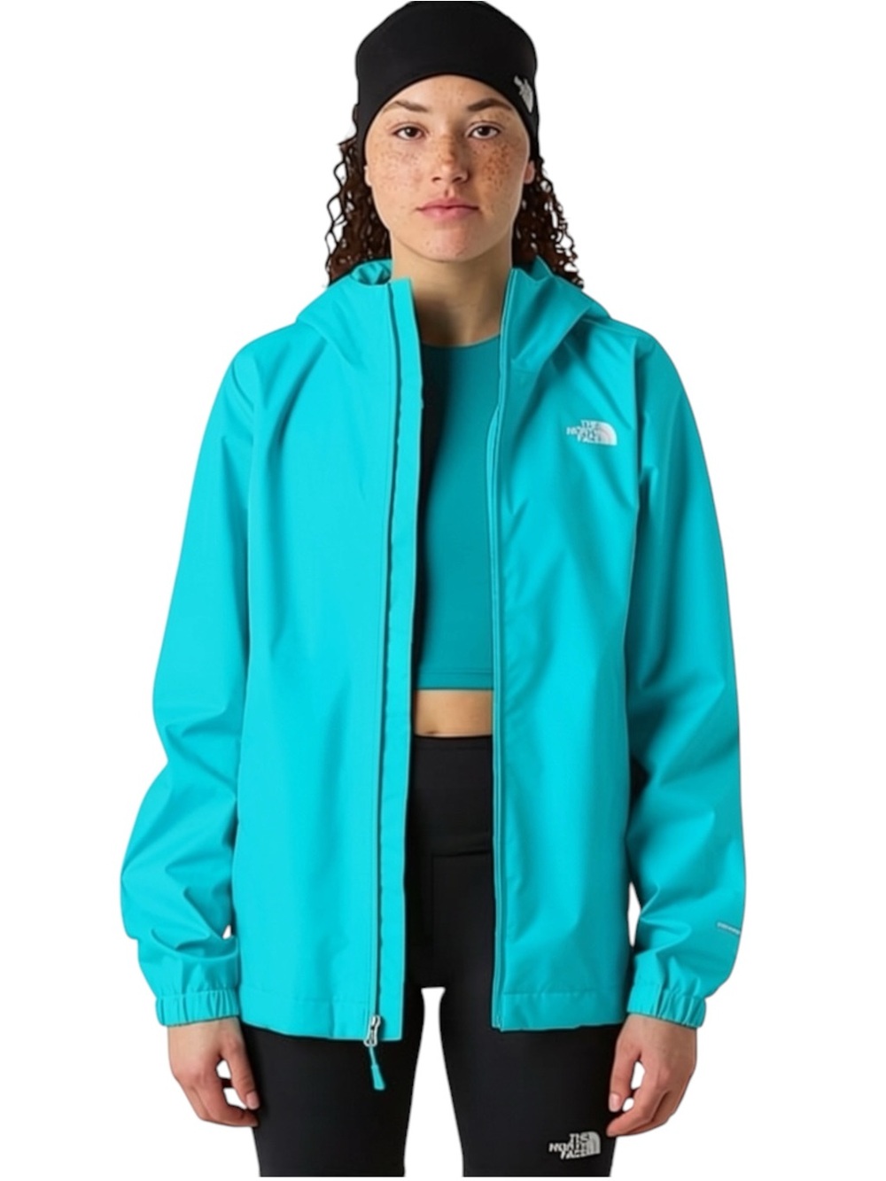 The North Face Women’s Aqua Blue Quest Hooded Waterproof Shell Rain Jacket (M)
